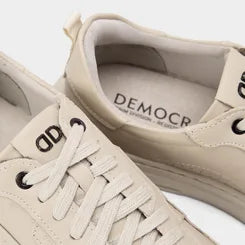 Tênis Democrata Denim Jack Perfuros Couro Bege